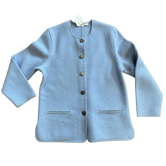 Scheiber M. 100% Wool Light Blue Vintage Smoking Jacket Crest Buttons Women’s M - Picture 4 of 16